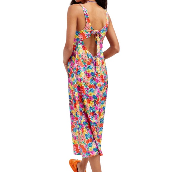 For Love & Lemons Merrill Midi Dress Cutout Tie-Back Bright Floral Size Medium - Picture 2 of 11